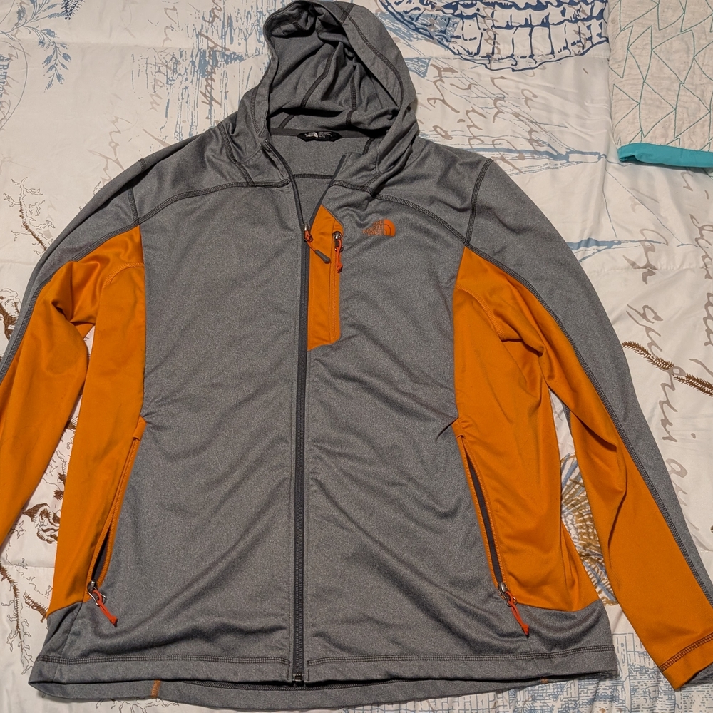 The North Face Gray and Orange Lightweight Jacket with Stand-Up Collar